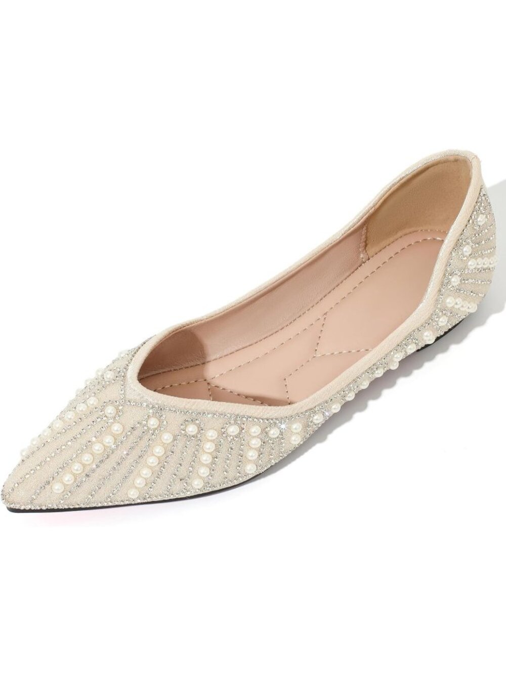 Women's Rhinestone Apricot-2 Wedding Flats Comfort Pointed Toe Ballet Flat Shoes